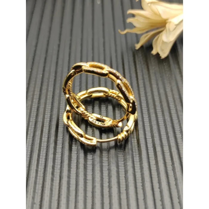 David Yurman 24x5mm Gold Diamond Pavé Link Hoop Earrings