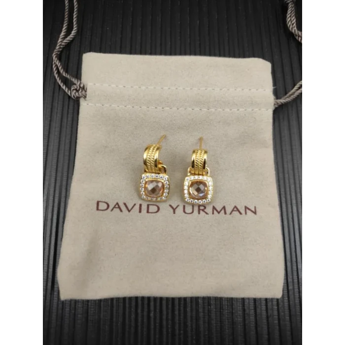 David Yurman Gold Champagne Pavé Square Cable Drop Earrings