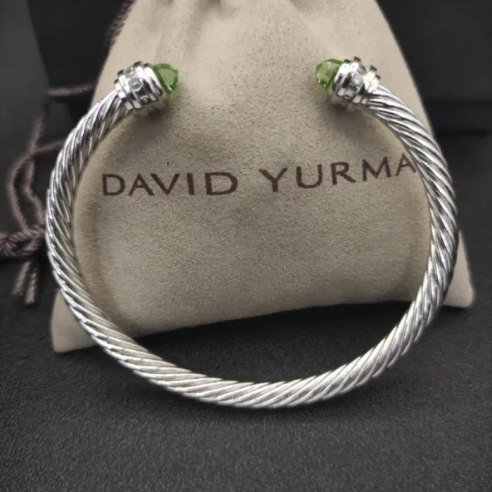 David Yurman 5mm Gemstone Light Green Diamond Station Cuff Bracelet
