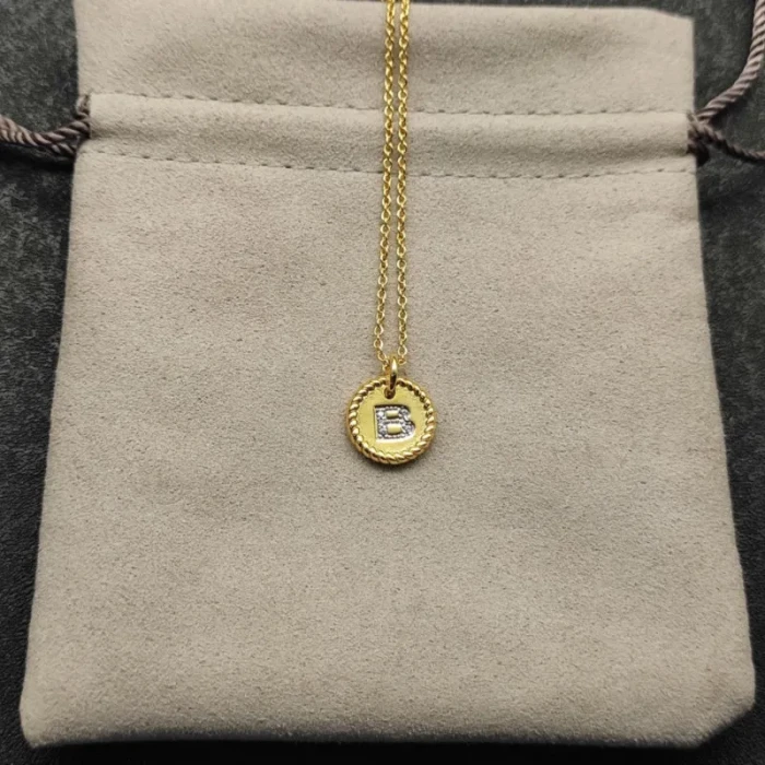 David Yurman Gold Diamond Initial B Disc Pendant Necklace