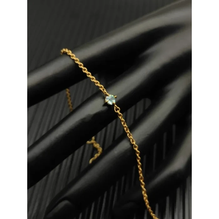 David Yurman 4mm Gold Single Stone Light Blue Diamond Bracelet