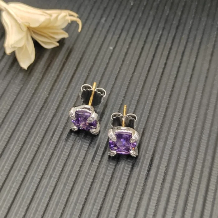 David Yurman 8mm Four-Prong Purple Diamond Stud Earrings