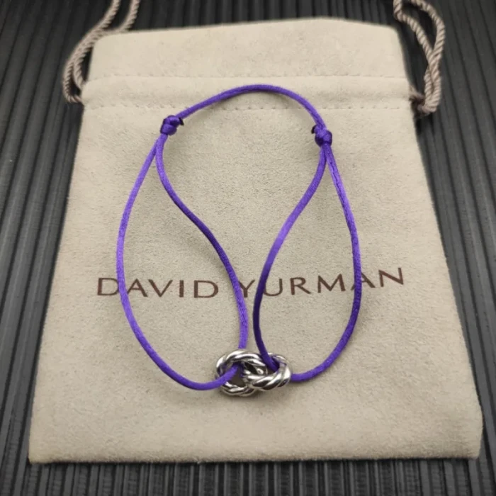 David Yurman Purple Double Ring Sterling Silver Nylon Cord Bracelet