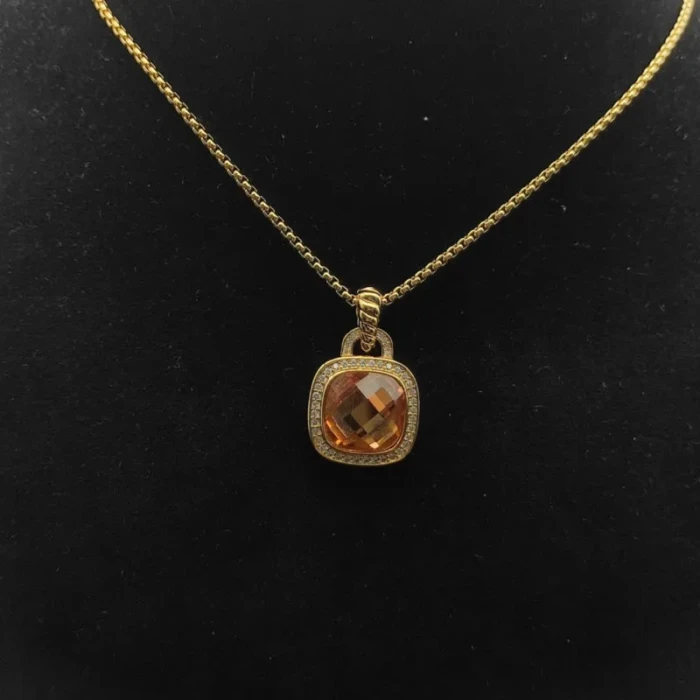 David Yurman Gold 14mm Square Champagne Diamond Necklace