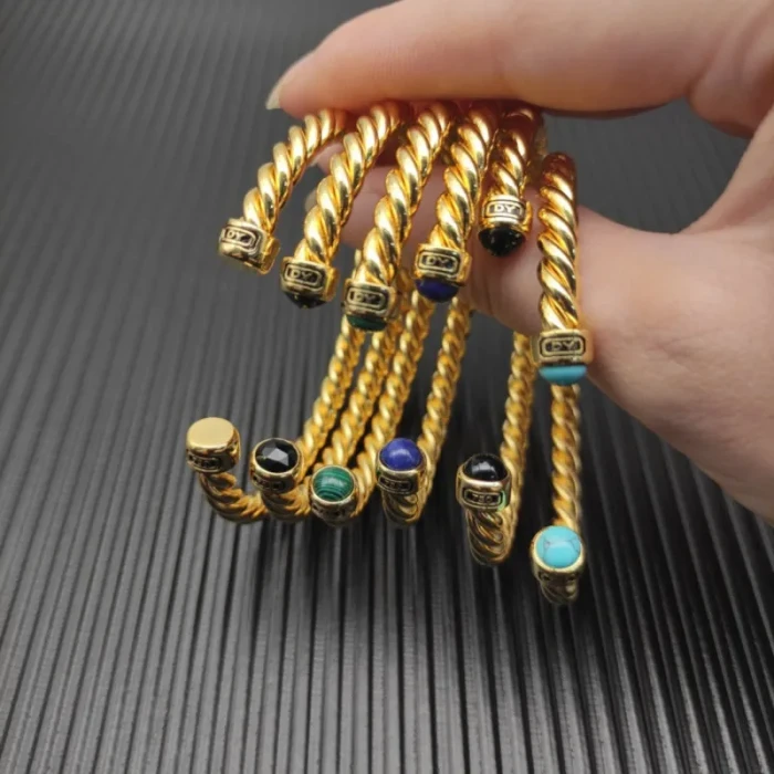 David Yurman 6mm Gold Malachite Cable Cuff Bracelet