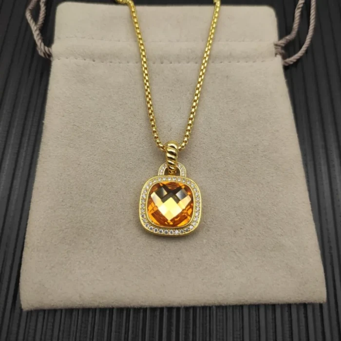David Yurman Gold 14mm Square Champagne Diamond Necklace