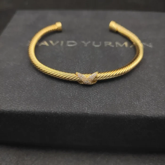 David Yurman Gold Tone 4mm Diamond Single X Cuff Bracelet
