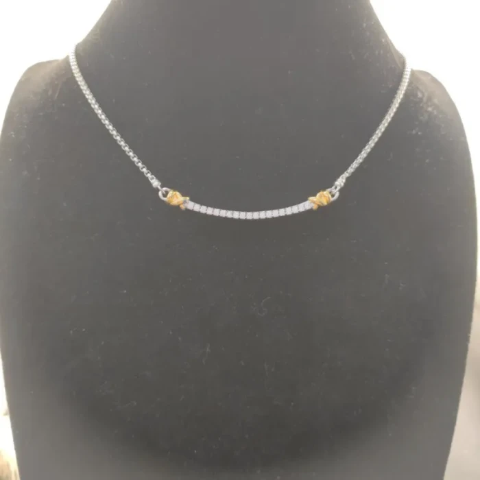 David Yurman Gold and Silver Bezel Smile Necklace, 2mm Chain, 45+5cm Adjustable Length