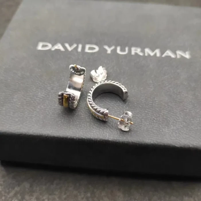 David Yurman 15.6mm Gold and Silver Half Hoop Earrings