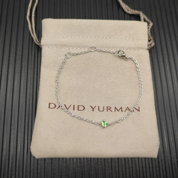 David Yurman 4mm Sterling Silver Single Stone Green Diamond Bracelet