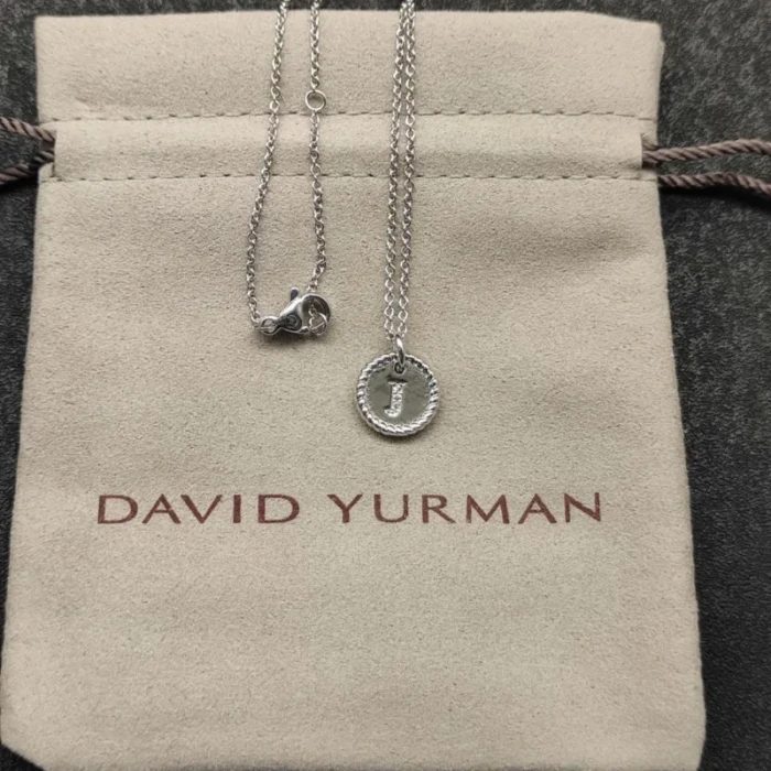 David Yurman Gold Diamond Initial J Disc Pendant Necklace