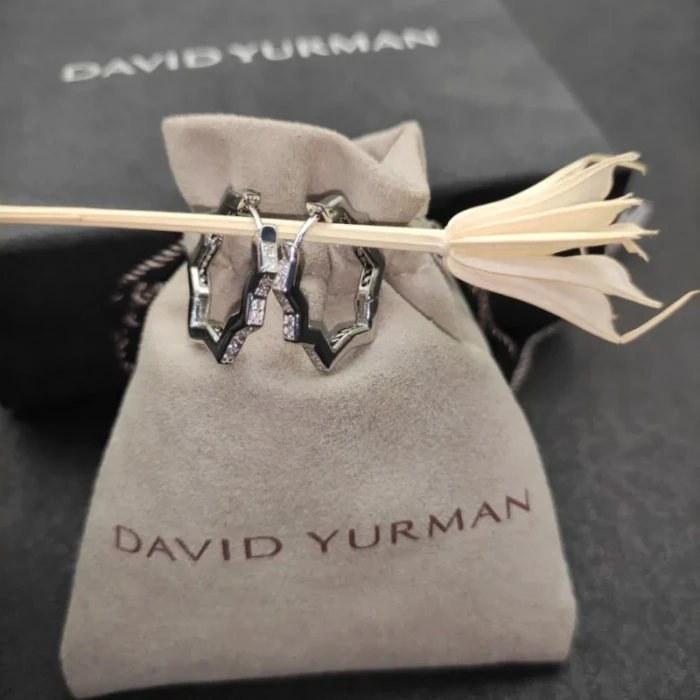David Yurman 22.8×2.6mm Silver Pavé Hexagon Earrings