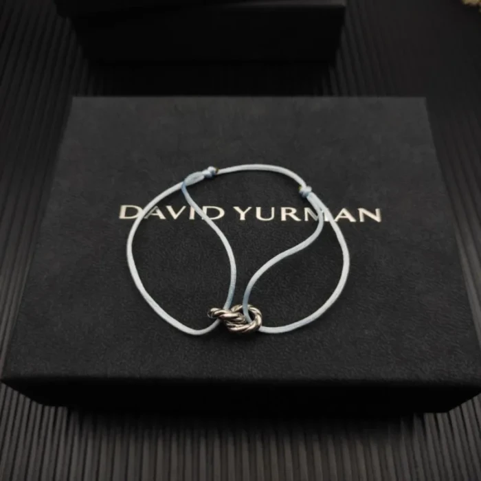 David Yurman Light Blue Double Ring Sterling Silver Nylon Cord Bracelet