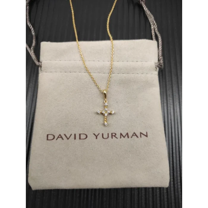 David Yurman Gold Small Modern Cross Diamond Pendant Necklace