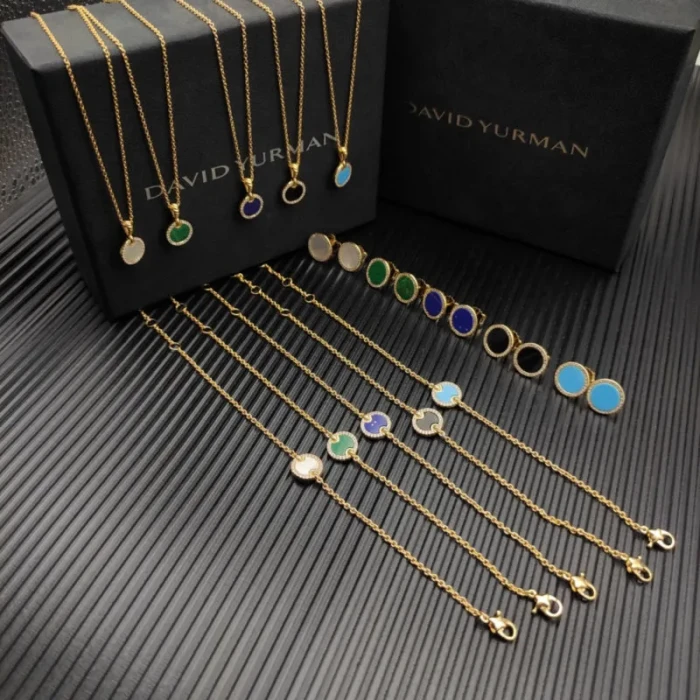 David Yurman Gold Pavé Malachite Round Charm Bracelet
