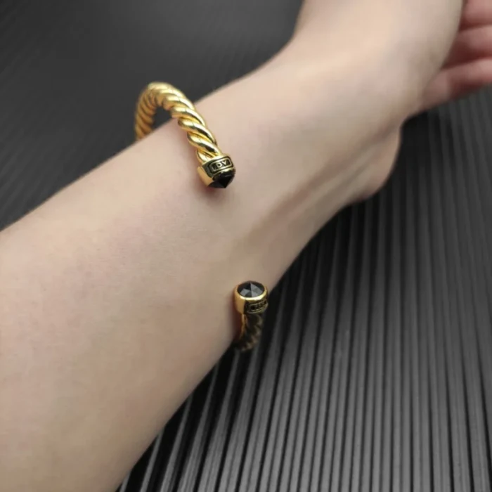 David Yurman 6mm Gold Black Diamond Cable Cuff Bracelet