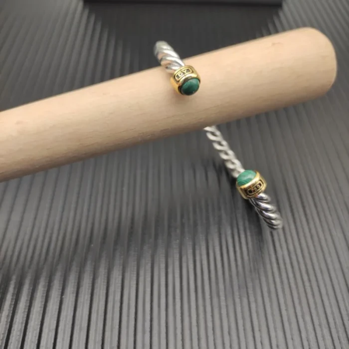 David Yurman 6mm Gold and Silver Malachite Cable Cuff Bracelet