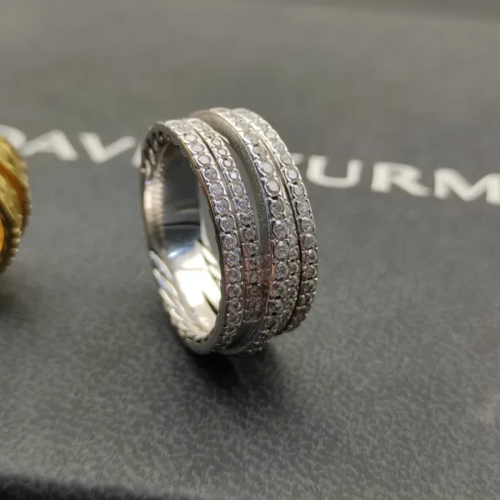 David Yurman Silver Pavé Diamond Interlocking Ring