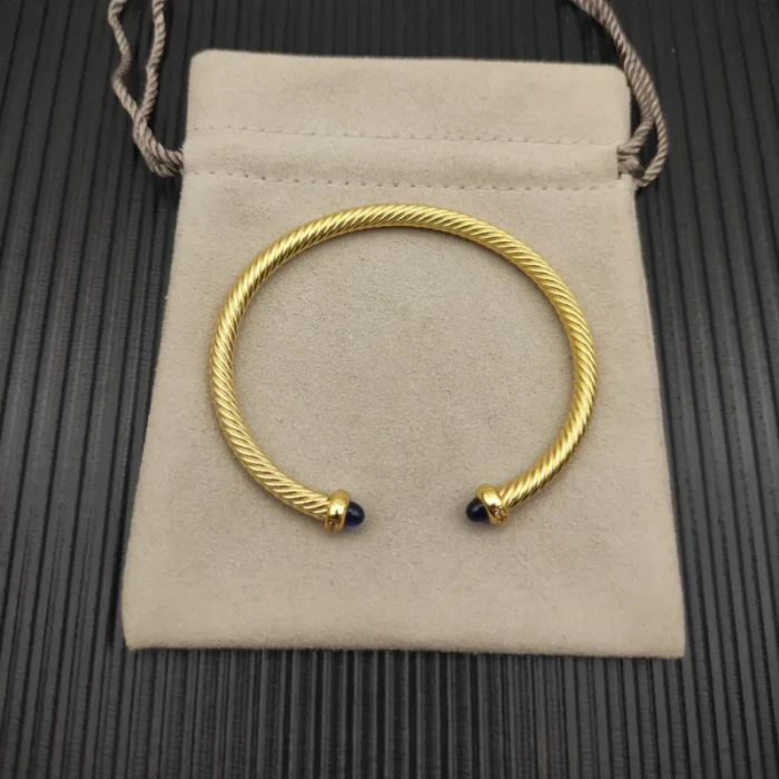 David Yurman 4mm Gold Deep Blue Sapphire Diamond Bangle Bracelet