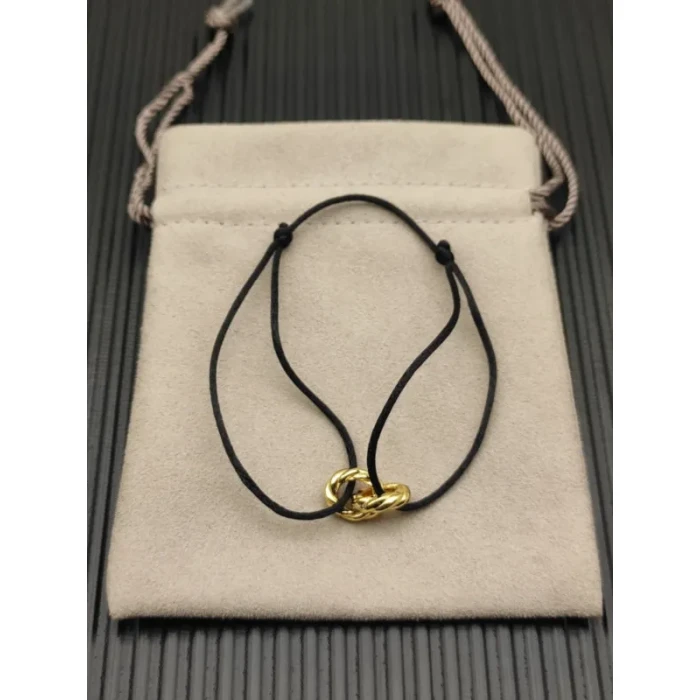 David Yurman Black Double Ring Gold Nylon Cord Bracelet