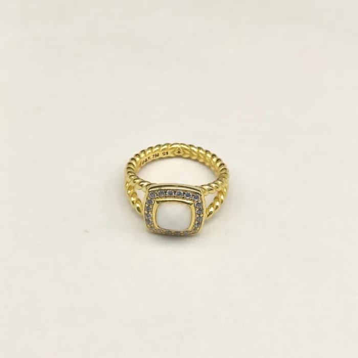 David Yurman Gold Square White Agate Pavé Diamond Ring
