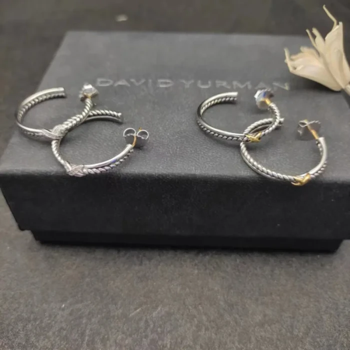 David Yurman X Cable Hoop Earrings Silver