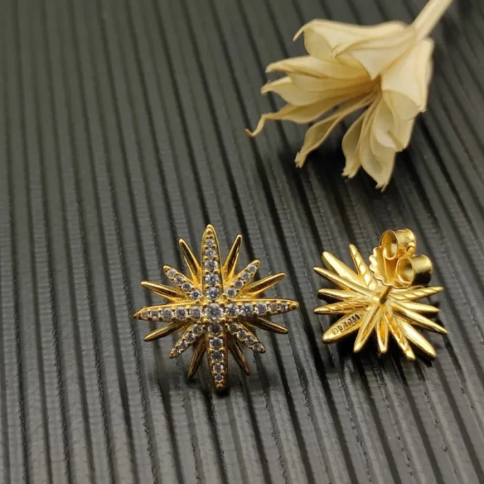 David Yurman 19mm Gold Sunburst Diamond Stud Earrings