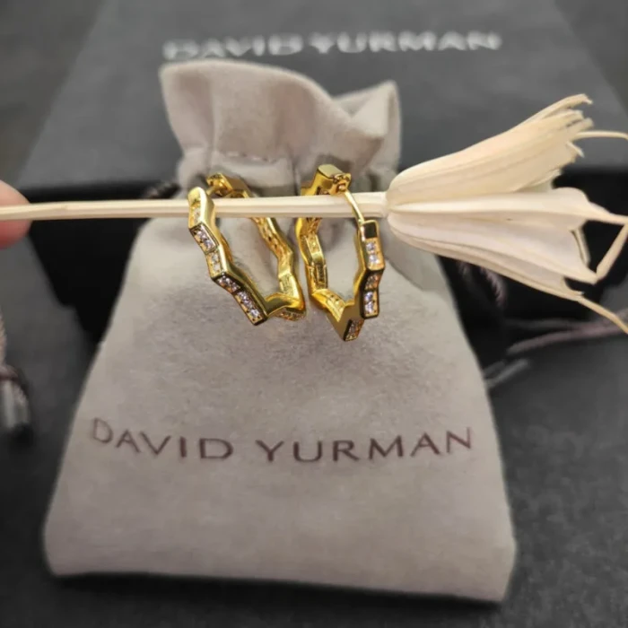 David Yurman 22.8×2.6mm Gold Pavé Hexagon Earrings