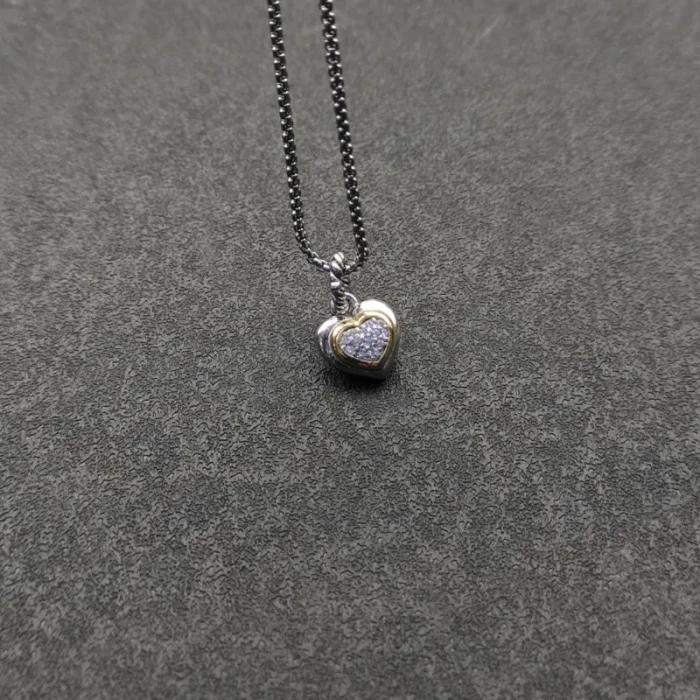 David Yurman 17×11mm Heart Pavé Diamond Necklace, 1.5mm Chain, 45+5cm Adjustable Length