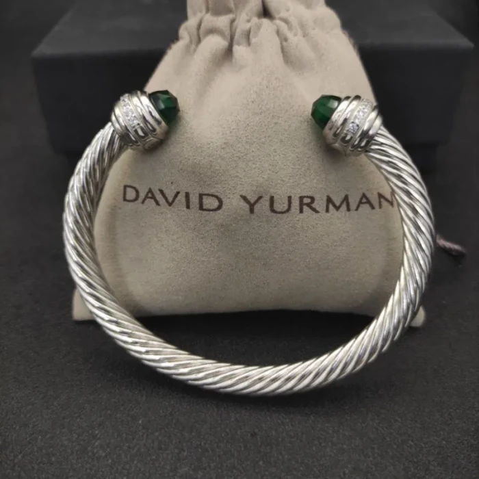 David Yurman 7mm Deep Green Diamond-Set Cable Cuff Bracelet