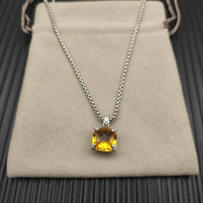 David Yurman Sterling Silver 11mm Four-Prong Yellow Diamond Necklace