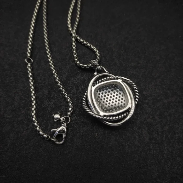 David Yurman 32mm Silver Pavé Diamond Square Cable Necklace