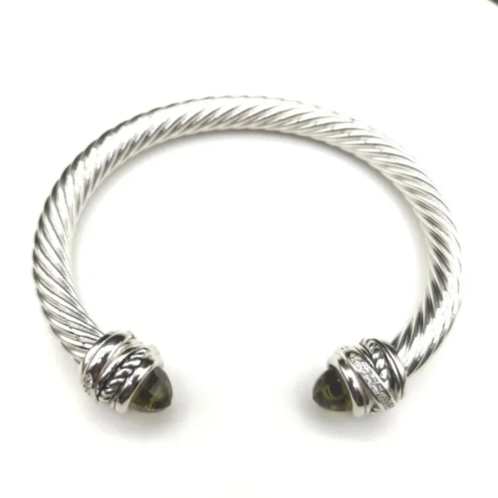 David Yurman 7mm Cable Cuff Bracelet with Rotating End Caps Brown Diamonds