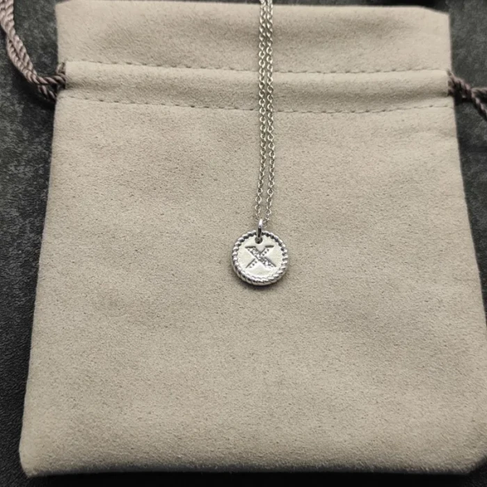 David Yurman Silver Diamond Letter X Round Pendant Necklace, Length 42cm + 3cm + 3cm