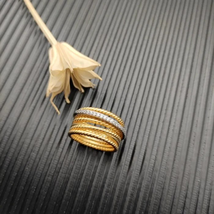 David Yurman Gold Pavé Twisted Cable Ring