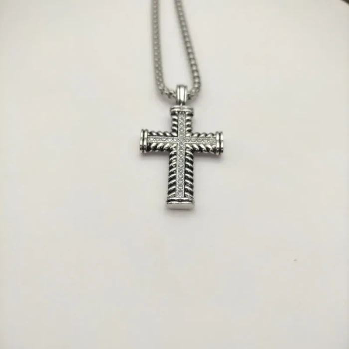 David Yurman Double Twist Cross Pendant Necklace with Black Diamonds, 3mm Chain, Length 50+5cm / 60+5cm