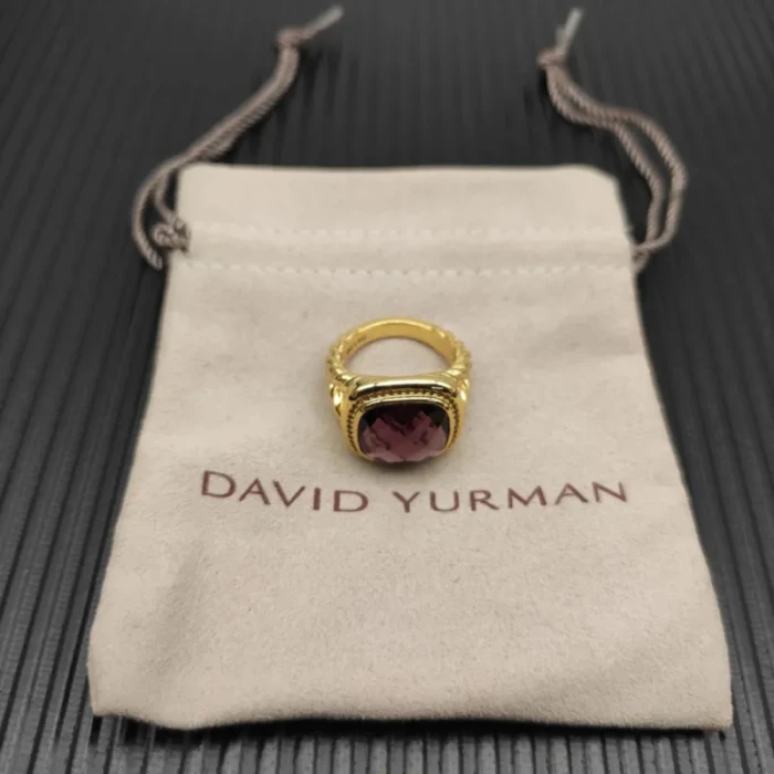 David Yurman Gold 14mm Square Purple Pavé Diamond Ring