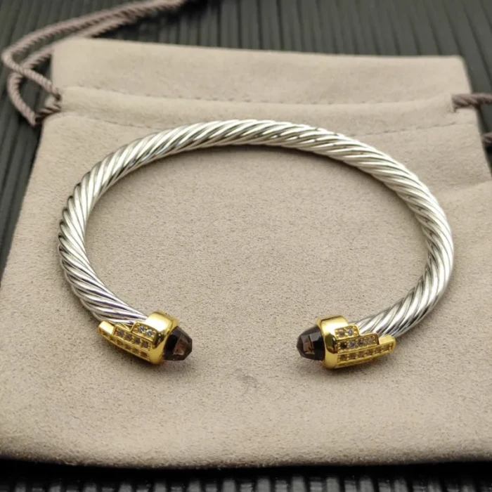 David Yurman 5mm Silver Cable Bracelet with Gold Station and Five-Row Pavé Purple Diamond Accent