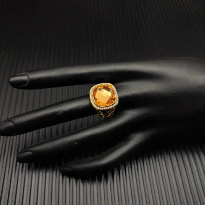 David Yurman Gold 14mm Square Champagne Pavé Diamond Ring