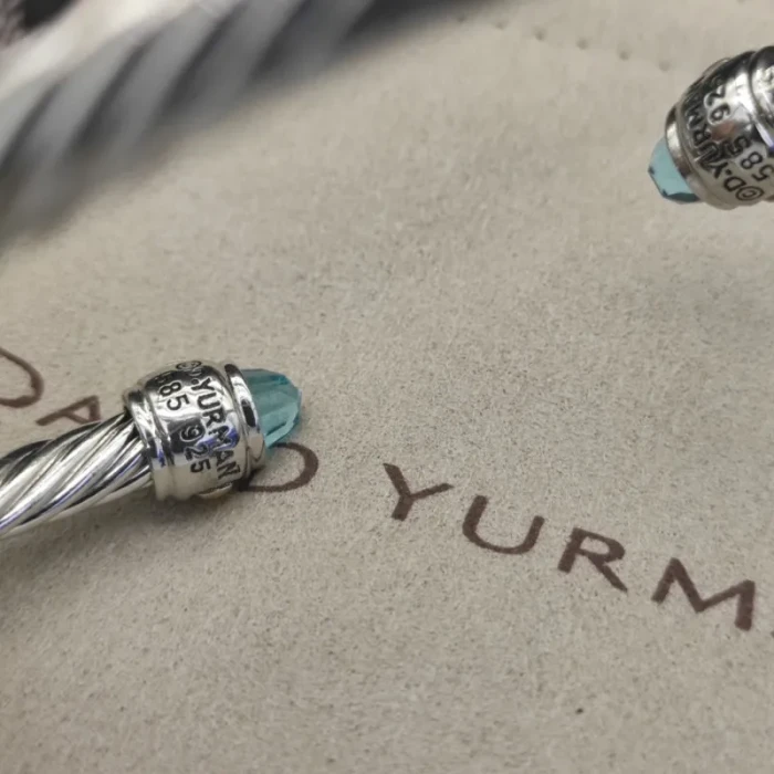 David Yurman 5mm Double-End Cap Cable Cuff Bracelet Blue Diamonds
