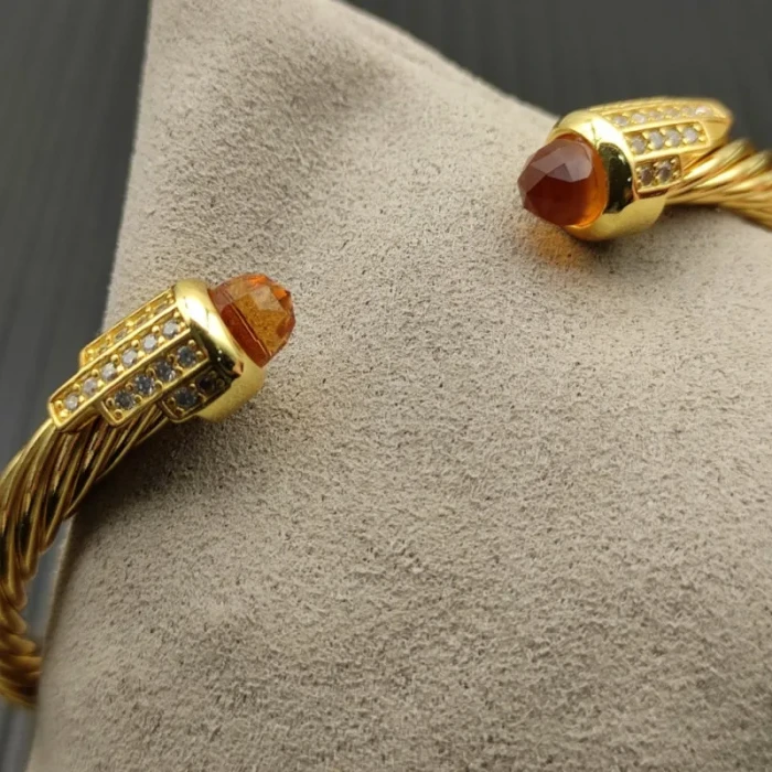 David Yurman 5mm Gold-Tone Cable Cuff Bracelet Champagne Diamonds
