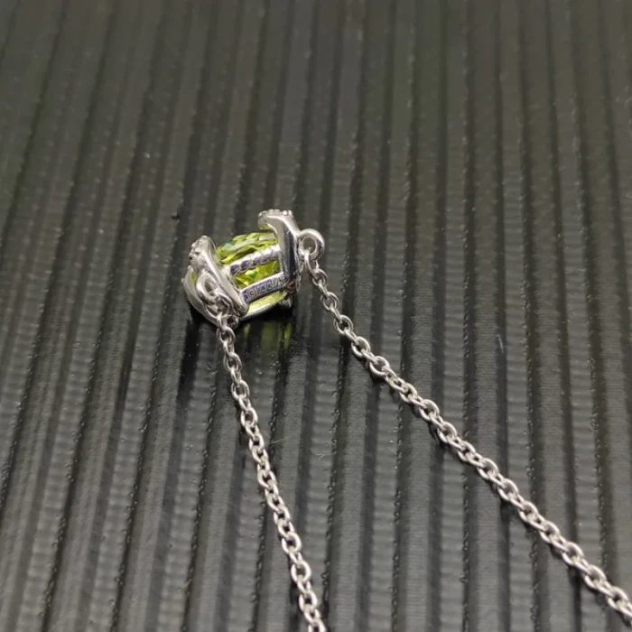 David Yurman Silver 8mm Four-Prong Green Diamond Necklace Adjustable 42+3+3cm
