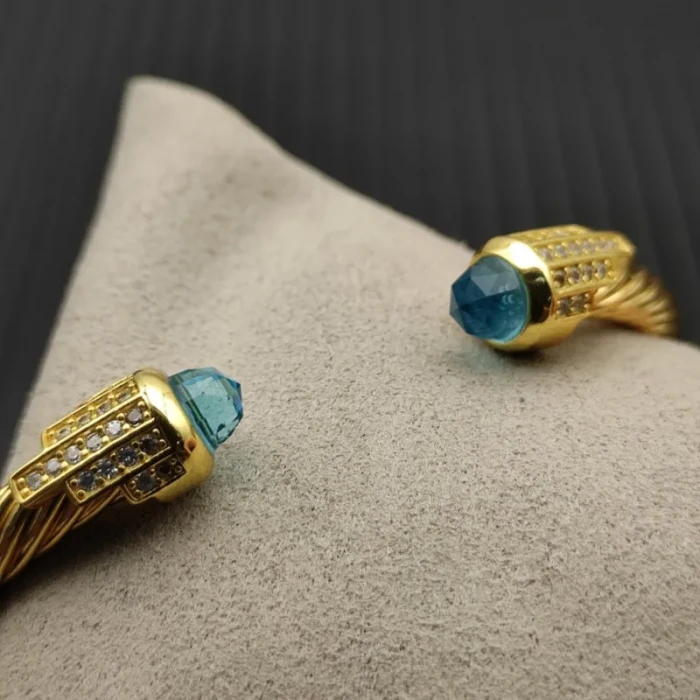 David Yurman Gold 5mm Five-Row Cable Bracelet with Blue Pavé