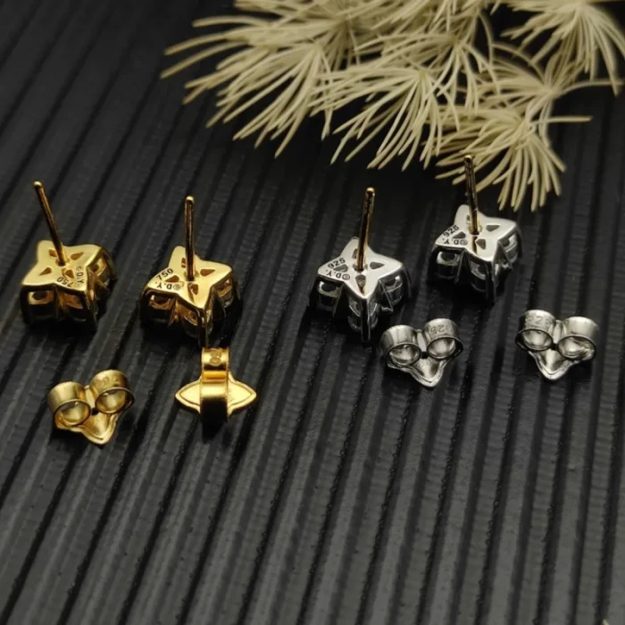 David Yurman 8mm Gold Pavé White Diamond Pyramid Stud Earrings