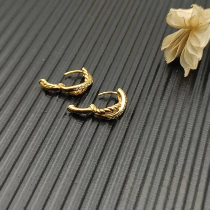 David Yurman 12.4mm Gold Diamond Wrap Single Wire Earrings