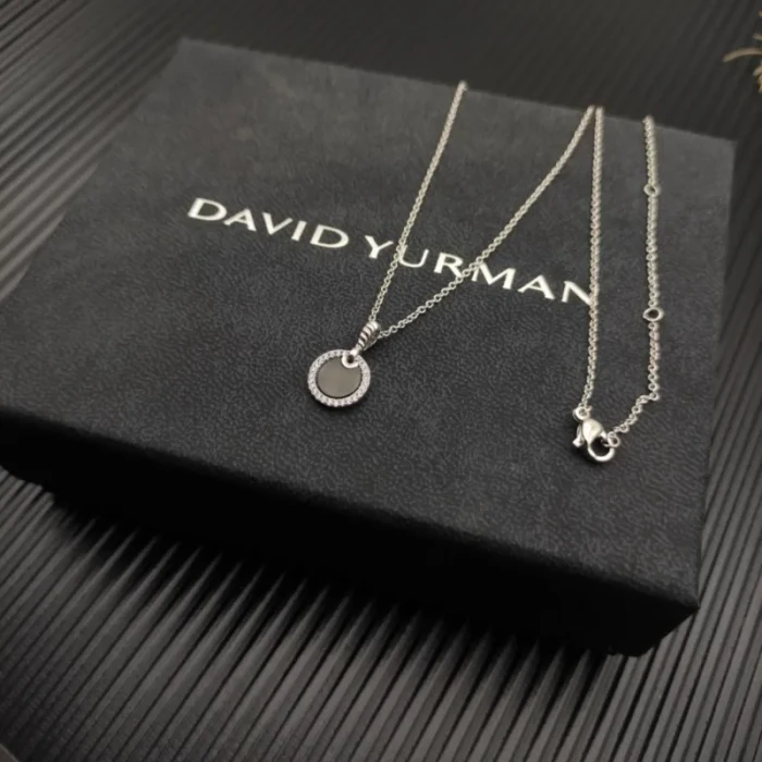 David Yurman Sterling Silver 17.8mm Round Pavé Black Onyx Necklace