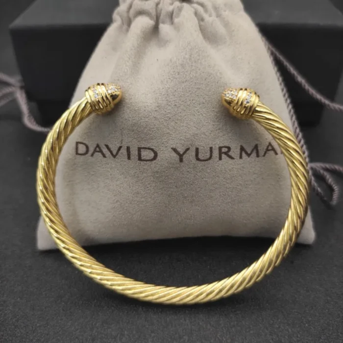 David Yurman 5mm Gold-Tone Half-Pavé Cable Cuff Bracelet