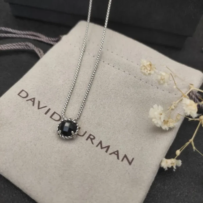 David Yurman 8mm Black Gemstone Four-Prong Pendant Necklace