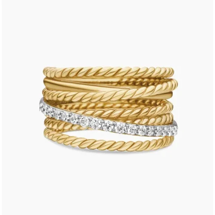 David Yurman Gold Pavé Twisted Cable Ring