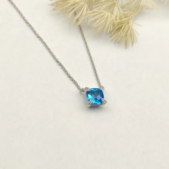 David Yurman Silver 8mm Four-Prong Blue Diamond Necklace Adjustable 42+3+3cm